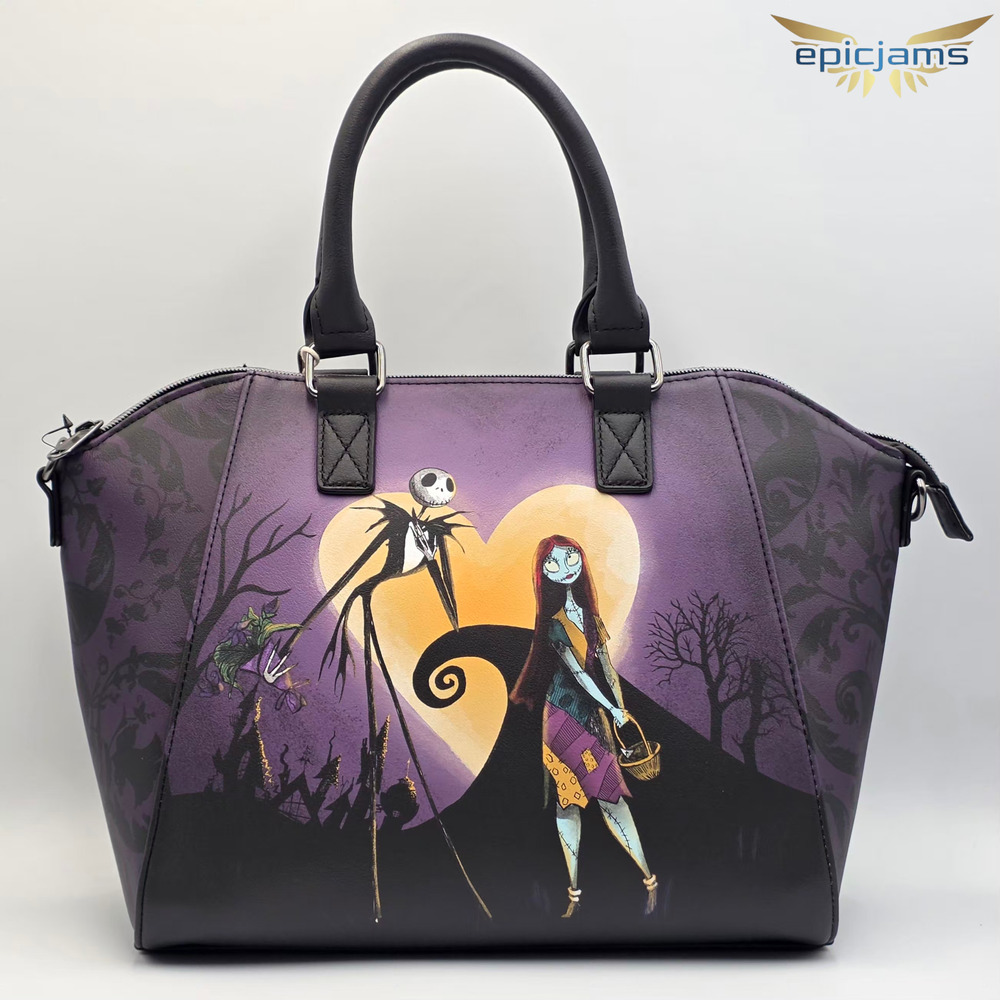 Loungefly Disney Nightmare Before Christmas Jack & Sally Heart Moon Satchel Bag